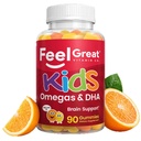 Feel Great Vitamins Omega 3 for Kids | DHA Gummies for Kids with Plant-Based Omega 3 6 9 + Vitamin C | Supports Brain, Vision & Heart Health | Vegetarian, No Fishy Taste | 90 Gummies