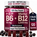 SHIZAM Vitamin B6 P-5-P 50 mg + Methyl B12 1,000 mcg Gummies, Sugar Free | 120 Count, One Gummy Daily, 120-Day Supply, Blackcurrant Flavor, Vegan Pectin, Gelatin Free, Stevia and Monk Fruit