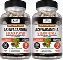 Kaya Naturals Ashwagandha Root with Black Pepper | Maximum Strength 1300mg Adaptogen Supplement, Support Adrenal, Glandular Health, Mood Relief, Focus, Energy & Vitality for Men & Women (Pack of 2)