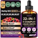 Vitamin B Complex Liquid Drops, 22-in-1 Active B Formula | Methylated B Vitamins with Lion's Mane, CoQ10 & Magnesium to support energy, focus, brain health & daily wellness