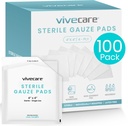 Vive Care 4x4 Sterile Gauze Pads (100pc) - Individually Wrapped 2-Pack | Wound Dressing for Cleaning & Cushioning - Non-Adhesive Highly Absorbent Bandages
