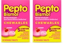 Pepto Bismol Cherry Chewable Tablets, Upset Stomach Relief, Nausea Relief, Heartburn Relief, Indigestion Relief, Anti Diarrhea Medication for Adults - 5 Symptom Relief, 30 ct (Pack of 2)