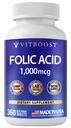VITBOOST Folic Acid 1000 mcg (1667 mcg DFE) - Vitamin B9 Supplement, 360 CT | Non-GMO Tablets for Women and Men - Third Party Tested, High Potency | Made in USA
