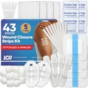43 Pcs Wound Closure Strips Kit - Butterfly Bandages, 4 Types - Zip Suture Bandages, Gauze Pads, PU Dressings, Alcohol & Cotton Swabs - Emergency Wound Closure Kit for Cuts, Lacerations & Abrasions