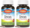 Carlson - Chewable Iron, 30 mg, Superior Absorption, Blood Health, Energy Production & Optimal Wellness, Chewable Iron Supplement for Women & Men, Natural Strawberry Flavor, 120 Tablets (Pack of 2)