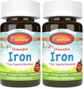Carlson - Kid's Chewable Iron, 15 mg, Superior Absorption, Blood Health, Energy Production & Optimal Wellness, Natural Strawberry Flavor, 30 Tablets (Pack of 2)