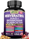 Resveratrol Supplement, 14-in-1 NAD, Berberine & Quercetin, 60 Capsules | Milk Thistle, NAD, Berberine, Quercetin, Fisetin, Pomegranate, Green Tea, Acai, Grape Seed & N-Acetyl Cysteine