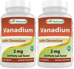 Best Naturals Vanadium 2 mg with Chromium Polynicotinate 200 mcg 180 Tablets (Pack of 2)