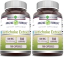 Amazing Formulas Artichoke Extract Supplement | Cynara Scolymus Leaf Capsules| 500 Mg | Capsules | Non-GMO | Gluten Free | Made in USA (2 Pack, 180 Count)