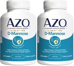 AZO D Mannose Urinary Tract Health, Cleanse, Flush & Protect The Urinary Tract, No.1 Pharmacist Προτεινόμενη Μάρκα, Κλινική Δύναμη, Μη ΓΤΟ, 120 Count (Pack of 2)