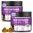 24-in-1 Dog Vitamins and Supplements 300 Ct Dogs Multivitamin Chewable Contain Chondroitin Probiotics Omega-3 Glucosamine for Dogs Skin Coat Heart Joint Gut Liver Brain Immune Support - Peanut Butter