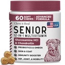 CHEW and HEAL Senior 12-in-1 Advanced MULTIVITAMIN Soft Chews Supplement for Senior Dogs, | Hip and Joint Support, Advanced Formula with Glucosamine, Omega 3, 6, 9, Vitamins, & Probiotics