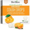 HERBION Naturals Cough Drops, Sugar Free with Stevia, Dietary Supplement, Soothes Cough, for Adults & Children Over 6 Years,18 Count, Orange, Pack of 1