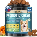 VICSOM Probiotics for Dogs Probiotic Chews, Gut & Immune Support, 200 Ct | With Prebiotics, Enzymes & Pumpkin For Sensitive Stomach, Yeast Itchy Skin & Digestive, Constipation & Diarrhea Relief