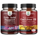 Bundle of Uric Acid Cleanse & Detox - Green Coffee Beans with Turmeric, Tart Cherry & Celery Seed for Kidney Cleanser and Cod Liver Oil Softgels - Fish Omega 3, EPA, DHA, VIT D & A for Heart Support