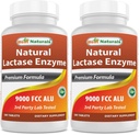 Best Naturals Lactose Intolerance Relief Tablets with Natural Lactase Enzyme, Fast Acting High Potency Lactase, 9000 FCC ALU, 180 Count (Pack of 2)
