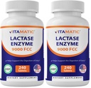 Vitamatic Lactase Enzyme 9000 FCC 240 Tablets - Lactose Intolerance Relief Caplets (Pack of 2)