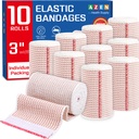 AZEN Premium 10 Pack Elastic Bandage Wrap 3 Inch, Compression Wrap Bandage for Legs, Ankle, Knee, Tummy, Body, Lymphedema Wraps for Legs, Latex-Free