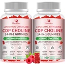 2 Packs 2000mg Liposomal Citicoline CDP Choline Gummies, Brain Supplement | With Phosphatidylcholine, Lion's Mane Mushroom, Omega-3, Folate, B6 & B12, Support Brain*, Memory & Focus for Adults & Kids