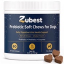 Zubest Probiotics for Dogs Soft Chews, 3 Billion CFU, Prebiotics, 60 Chews | Dog probiotic soft chews for digestive and gut health; 3B CFU, prebiotics, enzymes, pumpkin, yeast postbiotic, 60 chews.