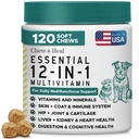 12-in-1 Dog Vitamin and Supplement Chews, 120 Ct - Senior and Puppy Vitamin | Glucosamine Chondroitin, Probiotics, Omega 3 - Hip & Joint, Skin & Coat, Immune, Digestive Support - Vitaminas Para Perros