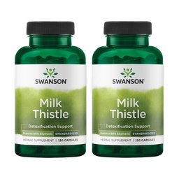 Swanson Milk Thittle (Standardized) - Βότανο συμπλήρωμα στήριξης ήπατος w/ 80% Silymarin - Φυσική φόρμουλα Βοηθώντας στη διατήρηση της συνολικής υγείας & ευεξίας - (120 κάψουλες) (2 Pack)