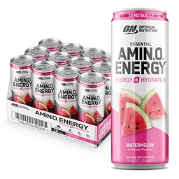 Optimum Nutrition Amino Energy Αφρώδης Ποτό ενυδάτωσης, ηλεκτρολύτες, καφεΐνη, Αμινοξέα, BCAAs, Χωρίς ζάχαρη, Καρπούζι, 12 Fl Oz, 12 Pack (Packing May Vary)