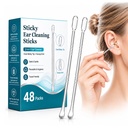 2-in-1 Sticky Ear Wax Remover, Dual-Ended Ear Cleaning Stick with Adhesive Tip & Ear Scoop, Gentle Reusable Ear Cleaner for Adults & Kids, Portable Travel Ear Care Kit (48 Count)