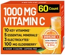 Venture Pal 1000mg Vitamin C Powder with Zinc, Elderberry, Sugar Free | B Complex, 10 Vitamins, Minerals & Electrolytes, Vitamin C Supplements for Emengency Immune & Energy Support, 60 Packets