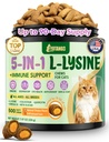 Lysine for Cats, L-Lysine for Cats Chews & Treats, 500 Ct, Immune Support | L-Lysine Supplement with Colostrum, Quercetin & Omega-3 for Sneezing, Runny Nose, Eye & Respiratory Support, Chicken Flavor.