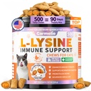 Lysine for Cats Treats for Immune Support with Colostrum, Omega-3, 500ct | L-Lysine Supplement for Cats Watery Eyes, Sneezing, Runny Nose & Upper Respiratory Support, All Breeds & Ages, Chicken Krill