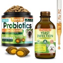 Puyrzoe Multi-Pet Gut & Yeast Balance Bundle – Cat Probiotic Chews with 3 Probiotics & FOS + Dog Yeast Support Oral Drops, Digestive & Immune Support for Cats & Dogs