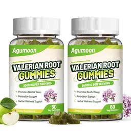2 Pack Valerian Root Gummies 2000mg, Valerian Root Extract for Relaxation & Mood Support, Herbal Supplement for Kids & Adults, Vegan, Apple Flavor, 120 Count