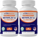 Vitamatic Methyl B12 (Methylcobalamin) 10,000 mcg – 60 Lozenges – Superior Source of Vitamin B12 for Energy & Nerve Health (Pack of 2)