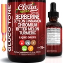 Clean Nutra Berberine with Ceylon Cinnamon Supplement Liquid Drops + Bitter Melon Extract, Glucomannan, Gymnema, Chromium, Turmeric, Organic Panax Ginseng, Moringa