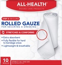 All Health Rolled Gauze for Wounds, White, 3in X 2.5Yds, 10 Count | Used for Securing Dressings on Wounds, First Aid & Wound Care Protection for All Skin Types
