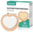10 Pack Sacrum Silicone Foam Dressing 7"x7", Sacral Foam Dressing, Large Bandage for Bed Sores On Buttocks, Super Absorbent Pressure Sore Prevention Pads, Waterproof & Breathable Wound Dressing