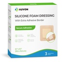 AUVON 6" x 6" Silicone Foam Dressing with Large Adhesive Border, 3 Packs | Wound Dressing Pads with High Absorbency, Waterproof for Wound Care & Protection Plus Cushioning, Skin-Friendly, Easy Off