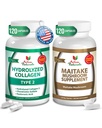 Collagen Type 2 with Chondroitin & Hyaluronic Complex + Maitake Mushroom Extract Capsules – Joint, Skin, Hair & Nail Care, Daily Wellness & Balance, No Fillers or Artificial Colors – 120 Veg Caps Each