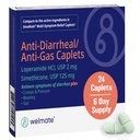 WELMATE - Anti-Diarrheal/Anti-Gas Caplets (24 Count) - Diarrhea, Gas, Bloating, Cramps - Loperamide HCl 2mg & Simethicone 125mg - OTC Medication | Fast-acting multi-symptom strength medicine caplets used to relieve diarrhea, gas, bloating, pressure, and cramps.