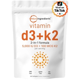 Micro Συστατικά Βιταμίνη D3 5.000 IU + K2 MK-7 100 mcg, 300 Softgels 