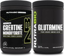 NutraBio Creatine Monohydrate Supplement, Unflavored, (300g) και L-Glutamine Powder, (500g) – Συμπληρώματα προπόνηση υποστηρίζει μυϊκή ενέργεια, ανάκτηση, και δύναμη