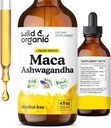 Wild & Organic Maca Root Ashwagandha Drops for Men and Women - Liquid Maca Ashwagandha Supplement for Overall Support - Peruvian Extract Tincture - Vegan, Sugar & Alcohol-Free - 4 fl oz
