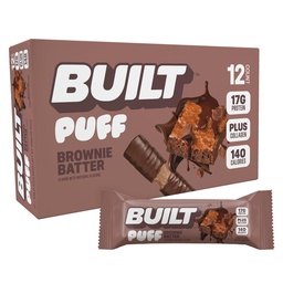 Χτισμένο Bar, Puff Protein Bars, Brownie Batter Puff, 17g Σνακ πρωτεϊνών, On-The-Go Bars, Μόνο 140 θερμίδες, 6g ζάχαρη, κολλαγόνο, χωρίς γλουτένη, 12 κόμης