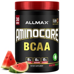 ALLMAX Διατροφή AMINOCORE BCAA – 8G BCAAs – 100% καθαρός κλάδος αλυσοδεμένα Αμινοξέα – Χωρίς γλουτένη - Καρπούζι - 315 γραμμάρια
