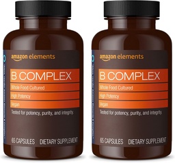 Στοιχεία B Complex, High Potency, 83% πλήρης καλλιέργεια τροφίμων, υποστηρίζει ανοσοποιητικό και φυσιολογικό μεταβολισμό ενέργειας, Vegan, 65 κάψουλες, 2 μήνες προμήθεια (συσκευασία Μαΐου Vary) (πακέτο του 2)