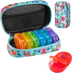 Serfeymi Weekly Travel Pill Organizer 2 φορές A Day AM PM Αναβάθμιση του κιβωτίου 7 ημερών με το φορητό Zipper Canvas Pill Case, Medicine Organizer για χάπια, βιταμίνες, ιχθυέλαια - Green 01