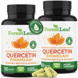 ForestLeaf Quercetin με Bromelain - 1350mg ανάμειξη με βιταμίνη C & Stinging Nattle, Advanced Quercetin 500mg συμπλήρωμα, μη Γλουτένη Γλουτένη Γλουτένη, Φυσικό ανοσοποιητικό & αναπνευστική λειτουργία 180 κάψουλες Veggie