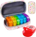 Serfeymi Weekly Travel Pill Organizer 2 φορές A Day AM PM Αναβάθμιση του κιβωτίου 7 ημερών με φορητή θήκη δερμάτινων χαπιών Zipper PU, Medicine Organizer για χάπια, βιταμίνες, ιχθυέλαια - Floral 01