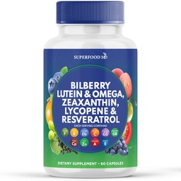 Superfood MD Υγεία των ματιών Βιταμίνες με Bilberry Lutein & Zeaxanthin Lycopene Resveratrol εκχύλισμα σπόρων σταφυλών Ασταξανθίνη- AREDS 2 - Βιταμίνη ματιών - 60 κάψουλες